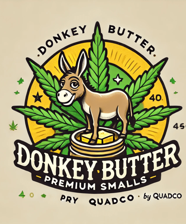 Donkey Butter cannabis strain, known for its rich, earthy aroma, smooth flavor profile, and relaxing effects, offered as premium smalls by QuadCo.